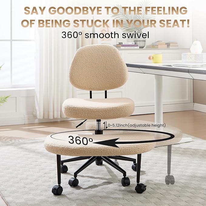 Cross Legged Office Chair, Ergonomic Criss Cross Desk Chair ADHD Meditation Yoga Kneeling Chair with Brake Wheels, Home Office Desk Chair with Adjustable Height, Lumbar Support (Beige)