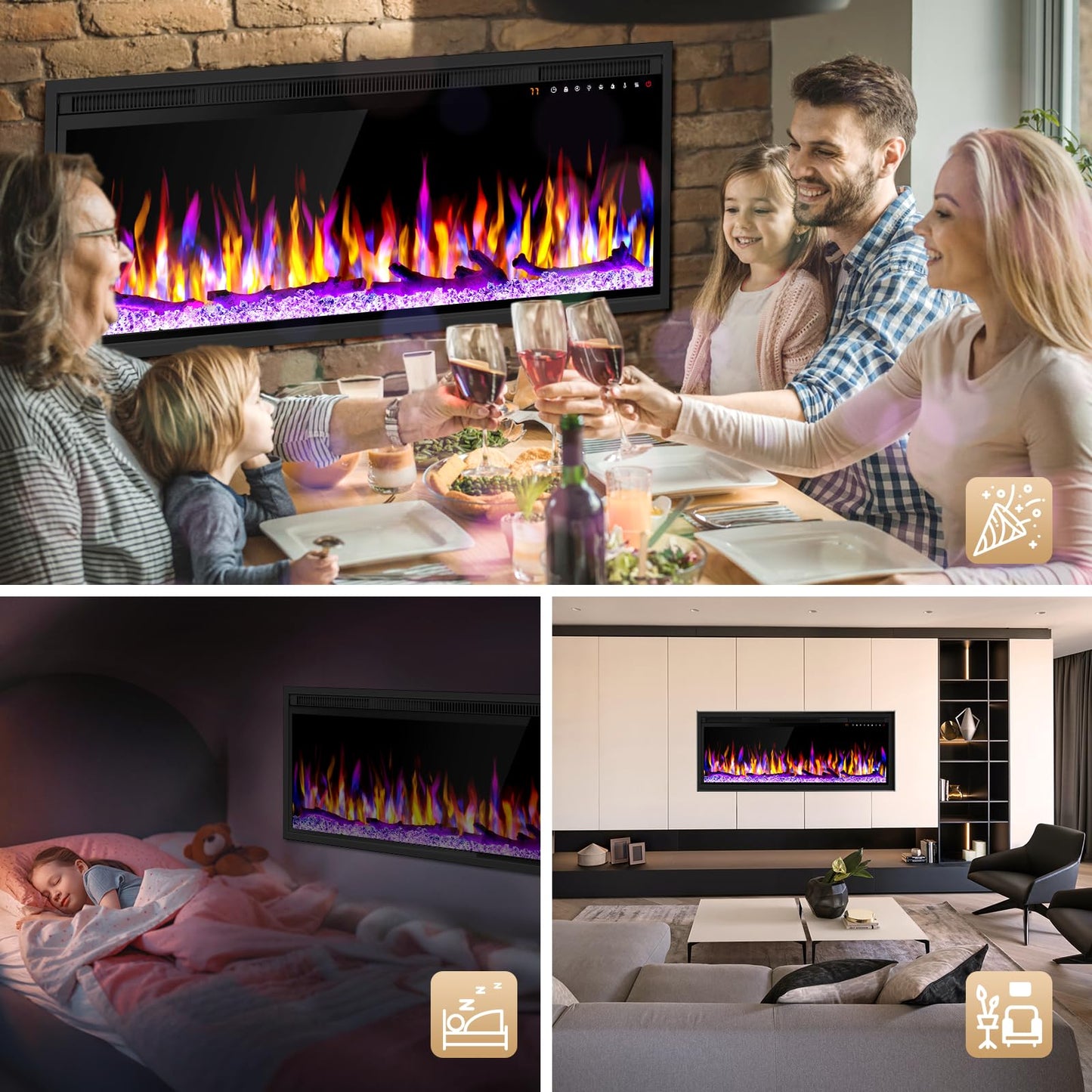 42 inch Electric Fireplace Inserts and Wall-Mounted, 750w/1500w Recessed Fire Place Heater W/Touch Screen & Remote Control, Adjustable 13 Flame Color and 5 Brightness, 12H Timer for Living Room
