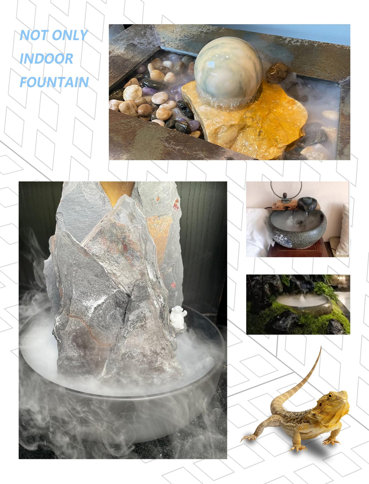 alizzy 12 LED Ultrasonic Mist Maker with Super Upgraded Splash Guard, Indoor Fountain Water Feature Halloween Cauldron Mini Fog Machine, Air humidifier Portable Reptile Fogger