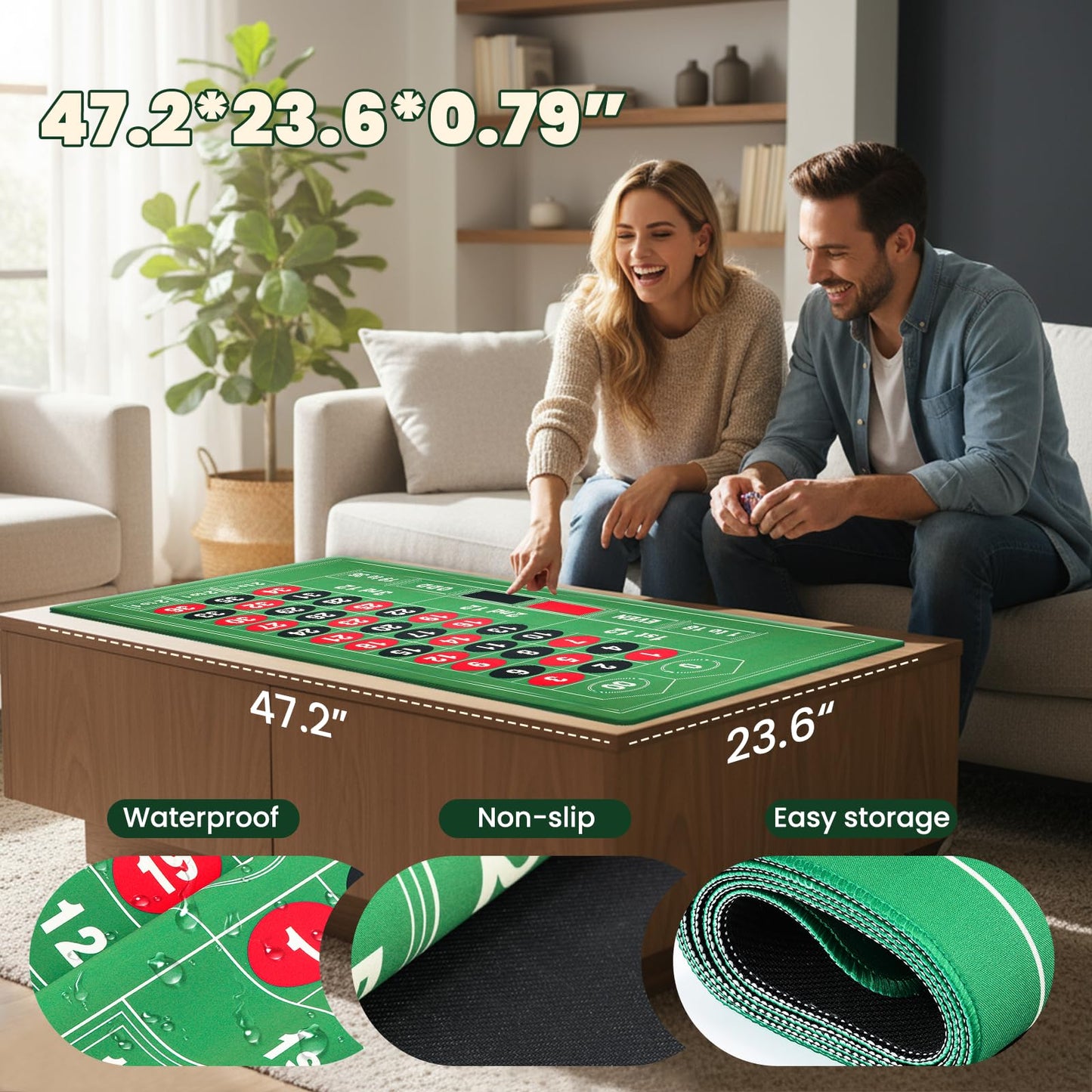 NEWTRY Roulette Wheel Set with 11” Roulette Wheel, Rubber Tabletop Layout Mat (47.2 x 23.6”), Poker Chips (100 pcs), Winner Marker, Playing Cards (2 Deck) Ideal for Party Game Night