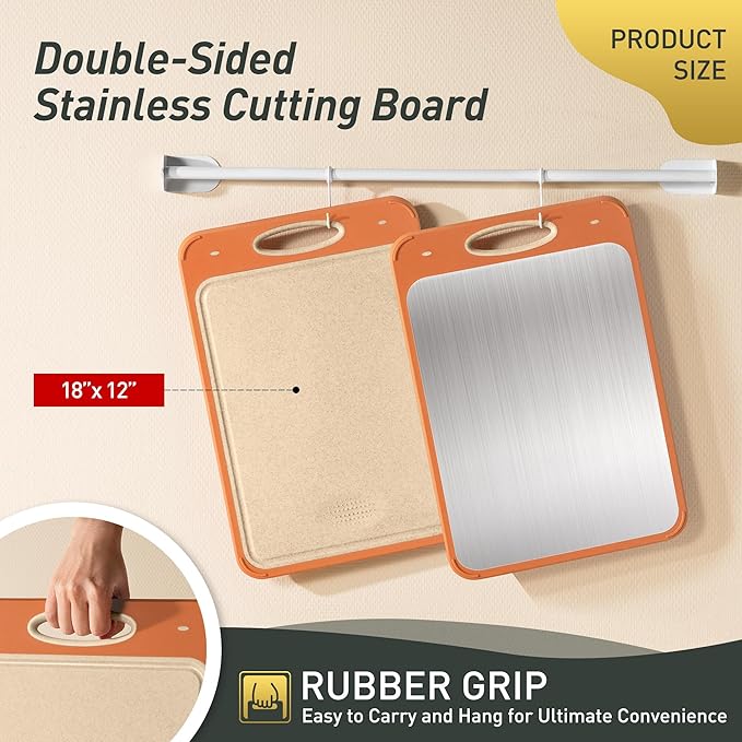 2 in 1 Stainless Steel Cutting Board with Handle Large Metal Cutting Boards for Kitchen 2025 First Apartment Essentials New Home Must Haves Things House Warming Decor Housewarming Hostess Host Gifts