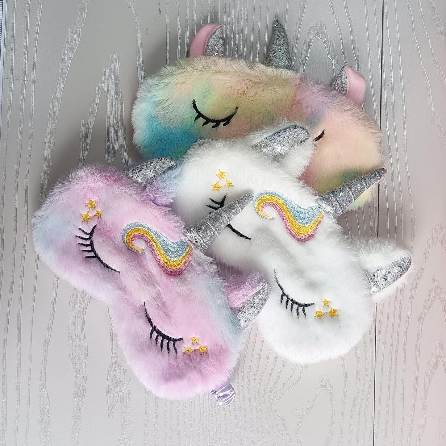 Cute Animal Sleeping Mask Soft Plush Blindfold Cute Rabbit Panda Koala Eye Cover Eyeshade for Kids Teens Girls Women (3Pack Unicorn)