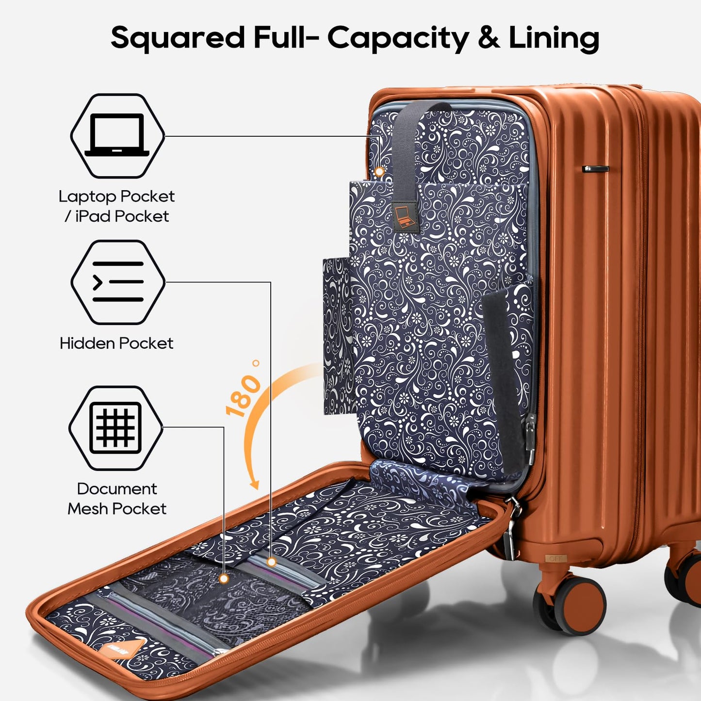 Joyway Luggage Sets 5 Piece with Front Pocket, Expandable Top Opening Suitcase Set, PC Hardside Carry on Suitcase with Spinner Wheels and TSA Lock (Coffee)