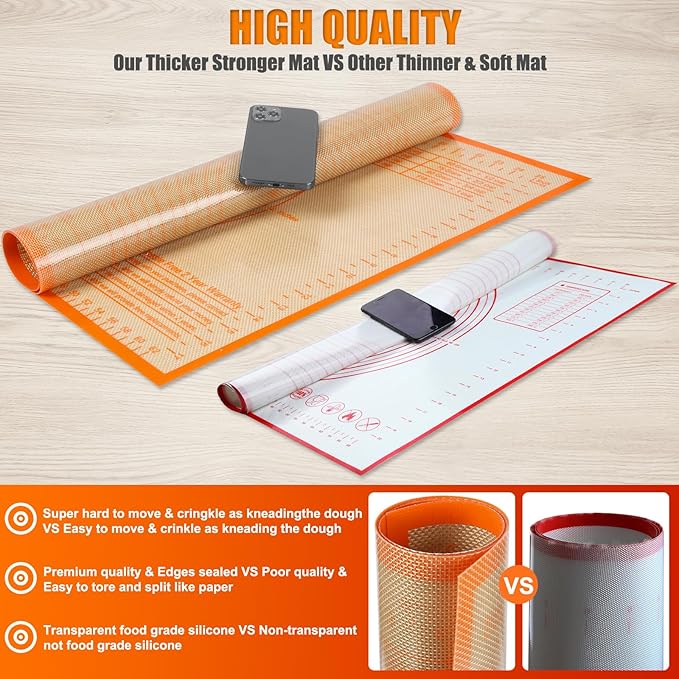 Silicone Pastry Mat 34x26 Inch - Nonstick Baking Mat Perfect for Dough, Pastry, Pie Crust, Fondant, Pasta/Pizza