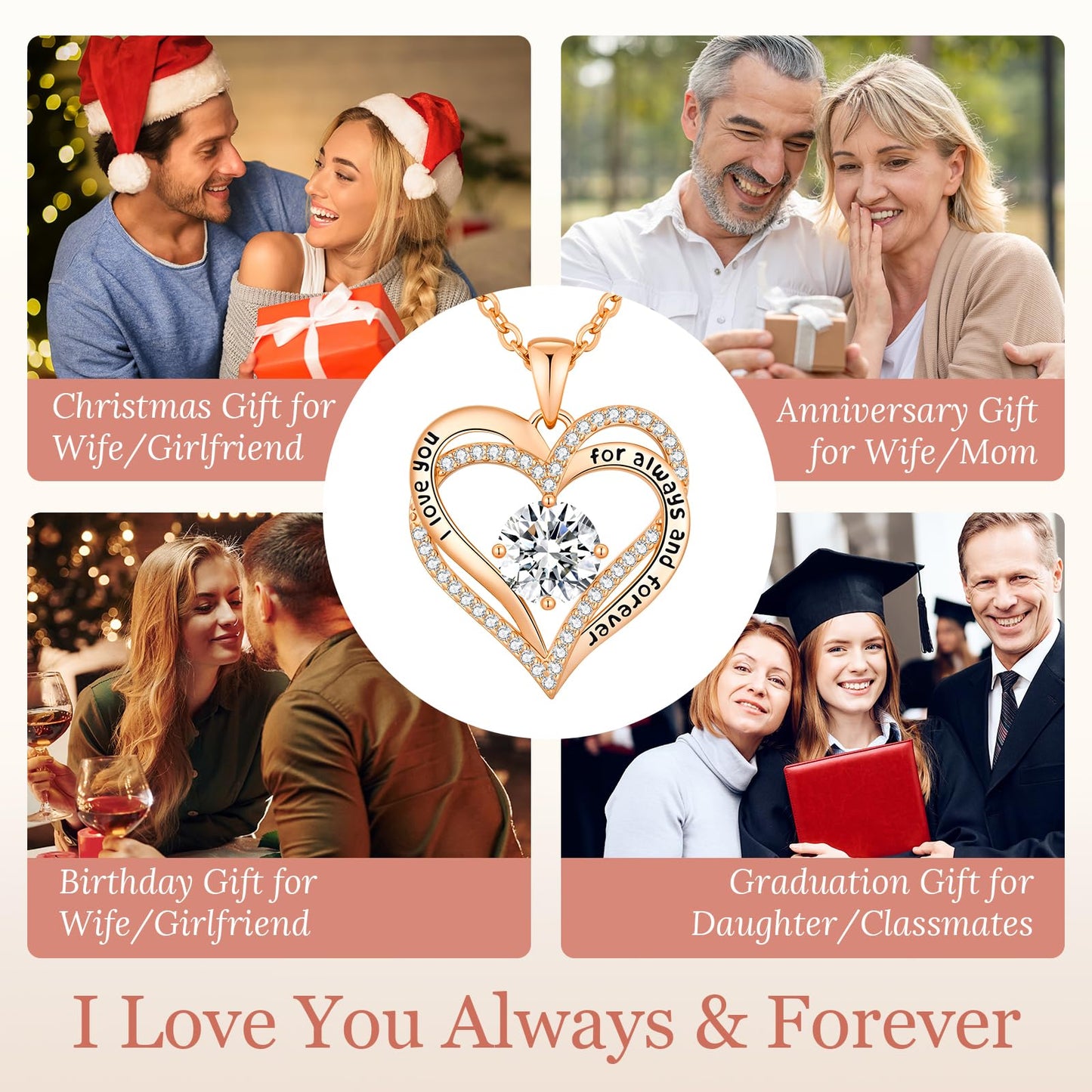 CDE Forever Love Heart Necklaces for Women, Mom, Girlfriend, Wedding Anniversary Birthday Mother Day Gift for Wife Girlfriend Jewelry with Birthstone Pendant