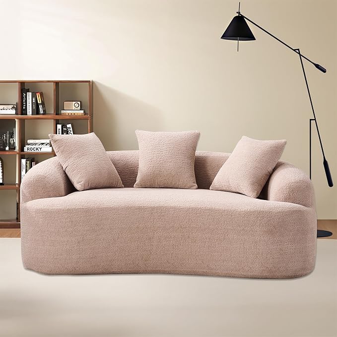 65'' Modern Curved Cloud Loveseat Sectional Sofa for Small Spaces, Luxury Plush Chenille Deep Seat Couch with 3 Pillows, No Assembly Needed Apartment Living Room Furniture, Apricot Cream