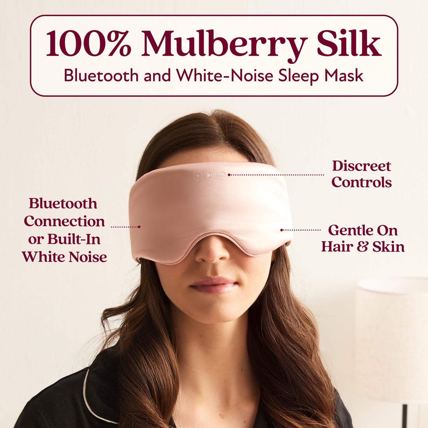 SilkSound 100% Mulberry Silk Bluetooth Sleep Mask, Skin-Friendly Sleeping Eyemask with Bluetooth Headphones, Sleep Gifts for Women, Silk Eye Mask Headband Headphones for Sleeping Side Speakers