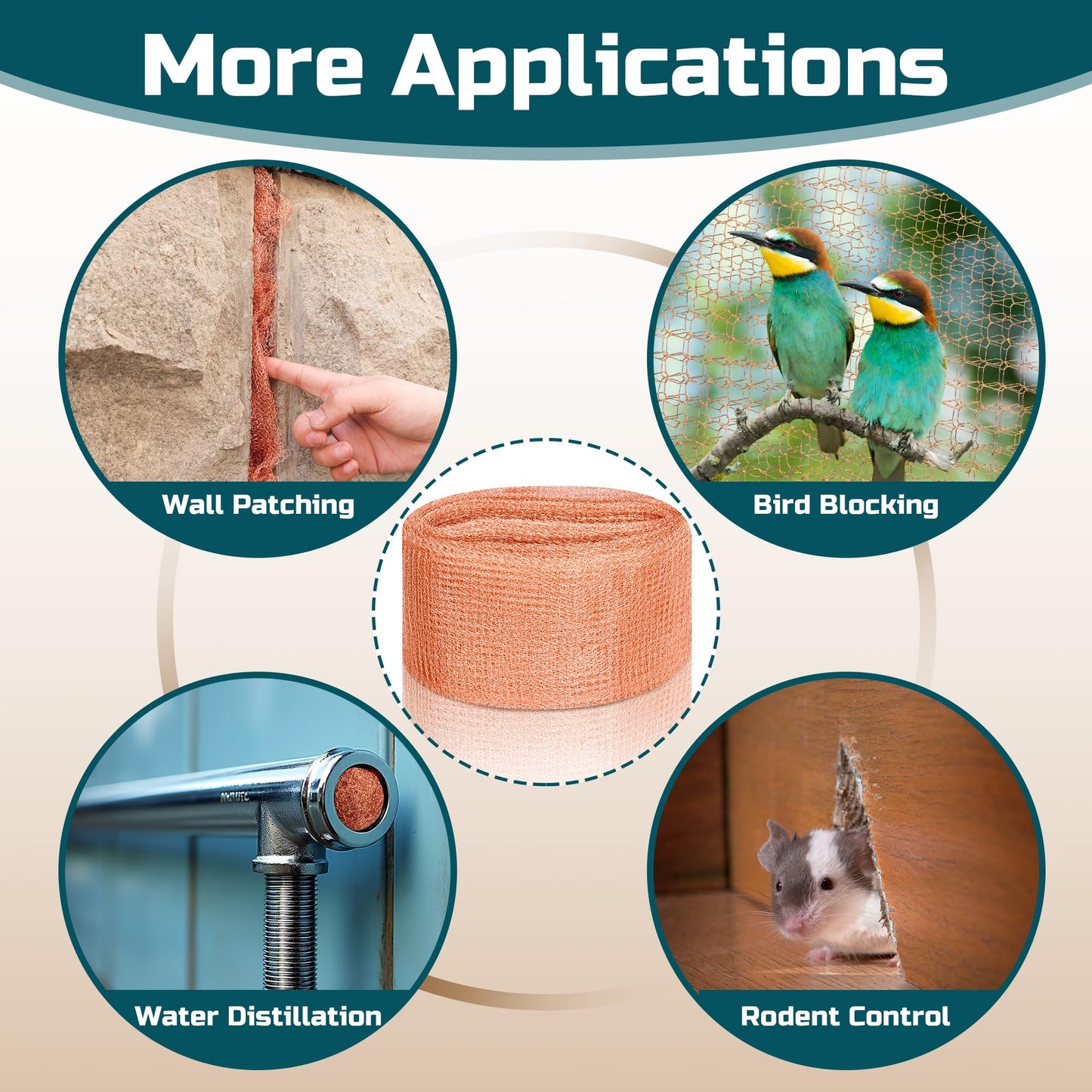 PamMittul Copper Mesh Rodent Control, 4in x 30ft Rustproof Pure Copper Mesh Roll for Slug Snail Mice Control, Ideal for Blocking Holes in Walls Vents, Plus Packing Tool for Easy Installation