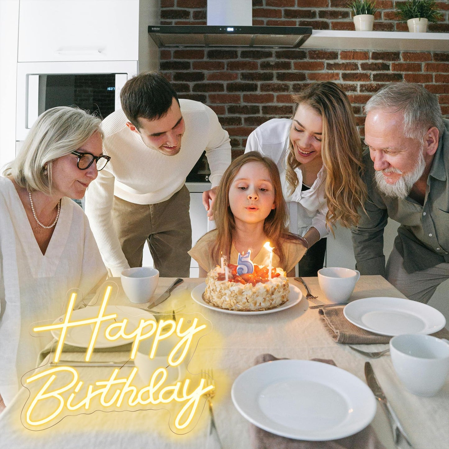 Happy Birthday Neon Sign for Backdrop, LED Happy Birthday Light Up Sign, USB Powered Dimmable Neon Light for Birthday Party Decorations Wall Decor, Warm White