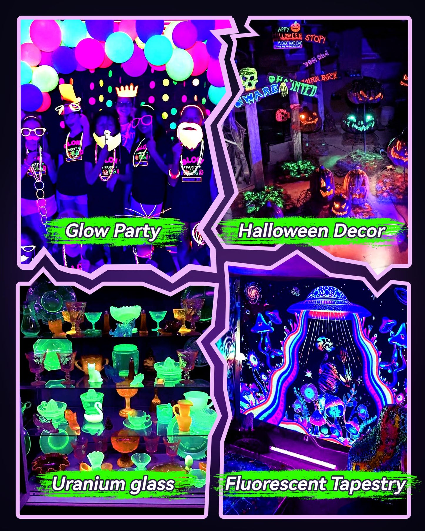 4 Pack 42W LED Black Light Bar, Blacklight with 6FT Cord+Switch+Plug, Glow in The Dark Black Lights Party Supplies for Halloween Decorations, Fluorescent Poster, Body Paint, Classroom, Bedroom