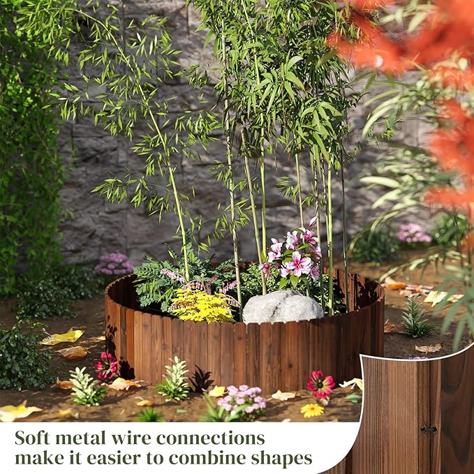 3PACK, 12FT Total Length Wooden Garden Fence Wood Garden Edging Border No Dig Landscape Edging Decorative Flower Bed Border Courtyards Planting Tree Fence Patio Path Edging -11.8" H x 48" L