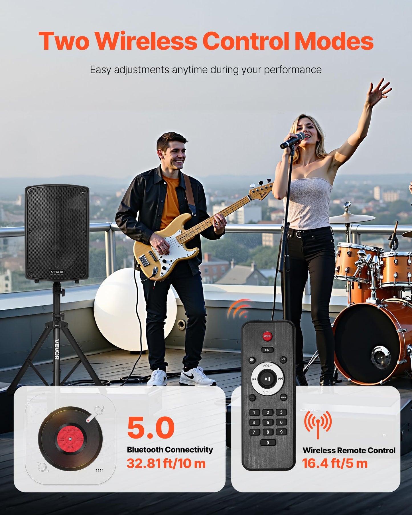 Vevor Portable Pa System With Wireless Microphone & Speakers, 800W Bluetooth Pa System, 6-Channel Mixer, Dual 10 Speakers, Usb/S