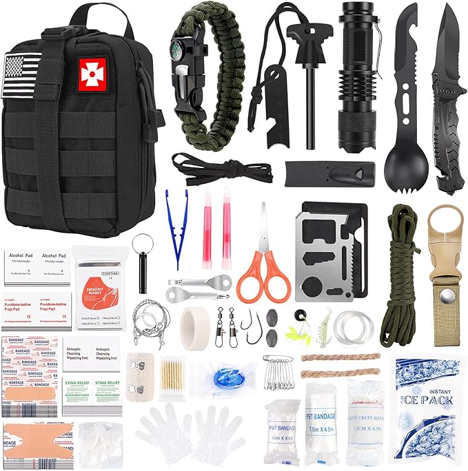 Gifts for Man Dad Husband, 210 PCS Survival First Aid kit, Professional Survival Gear Camping Essentials Emergency Medical...