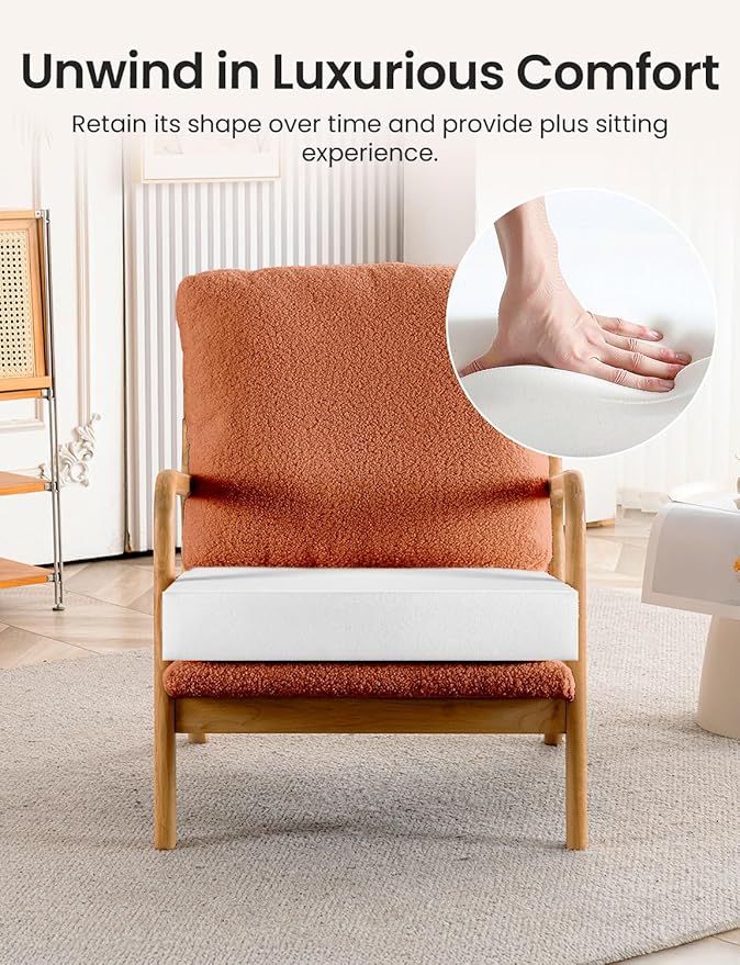 Mid Century Modern Accent Chairs for Living Room, 23” Wide Comfy Chair for Bedroom, Small Cozy Sherpa Reading Chairs for Adults, 108° Lounge Arm Chair Indoor with Detachable Cover, 5.5" Foam Cushion