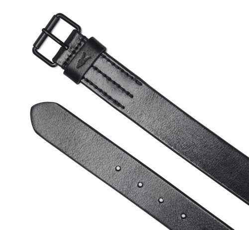 AllSaints Men's 1.5 Inch Flat Strap Leather, Casual Belt with Matte Metal Buckle, Black, 30