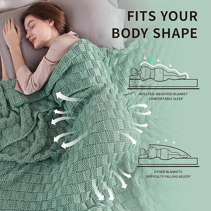 Knitted Weighted Blanket for Adult, No Beads Heavy Blanket 60” x 80'' 15lbs, Breathable Chunky Knit Blanket, Cooling Weighted Blanket for Hot Sleepers, Christmas Home Decor (Light Green)