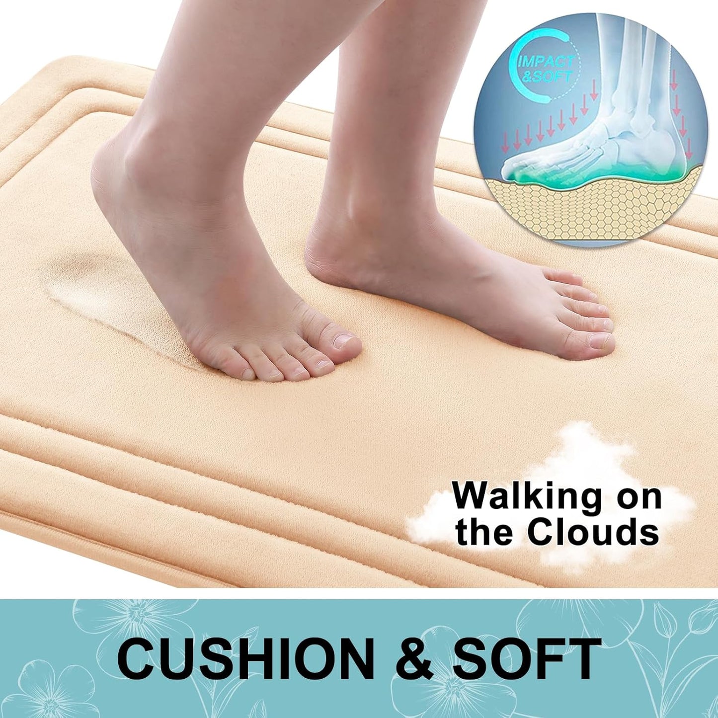 Grandaily Memory Foam Bath Mat Rug 36x24, Ultra Soft, Non-Slip and Absorbent Bathroom Rugs, Machine Wash Dry, Comfortable Bath Carpet for Bathroom Floor, Tub and Shower, Beige