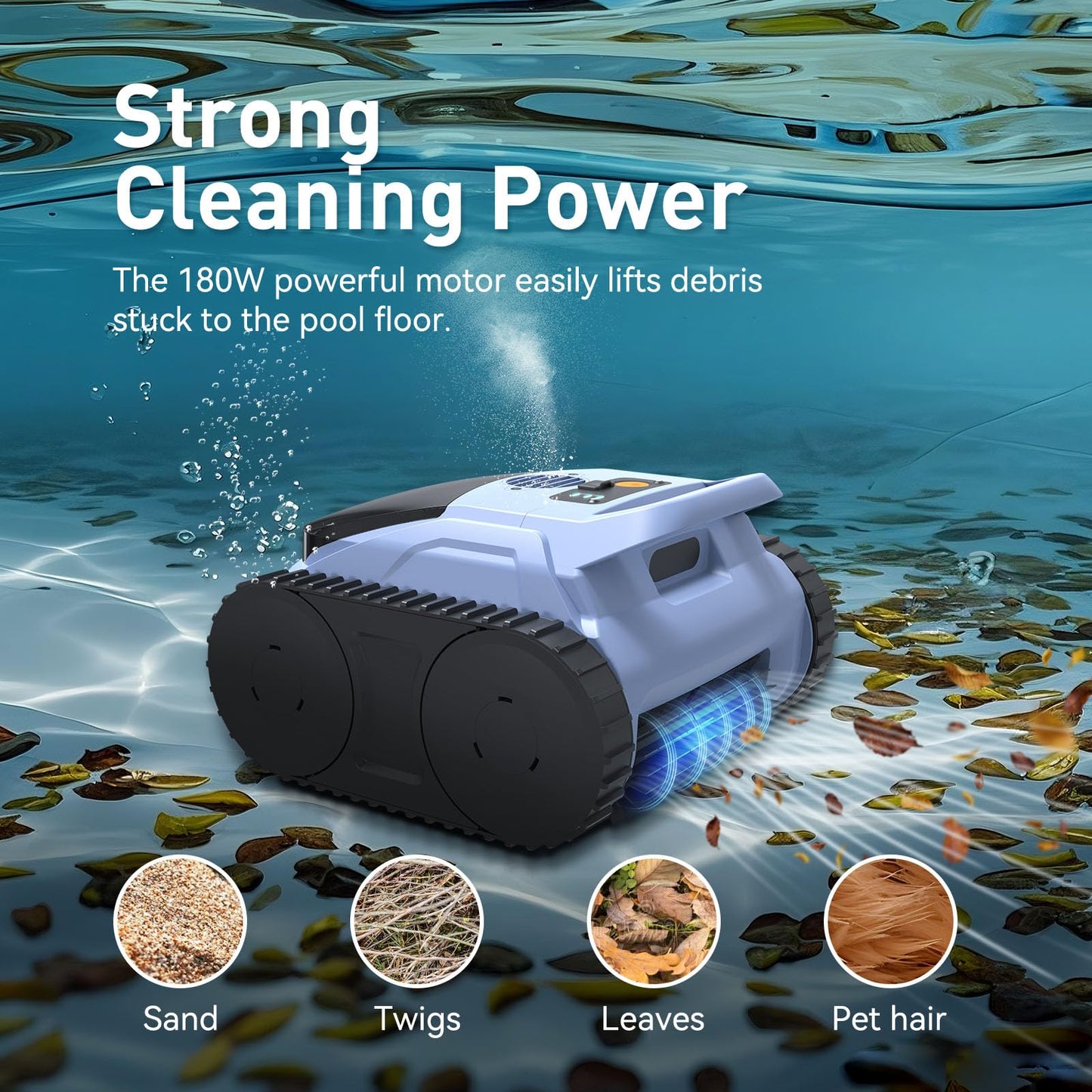 Seauto SAT20 Pro Robotic Pool Cleaner for Inground Pools, AI Sonar Smart Navigation, Cordless, 180-Mins Battery Life, Blue (Pale Blue)