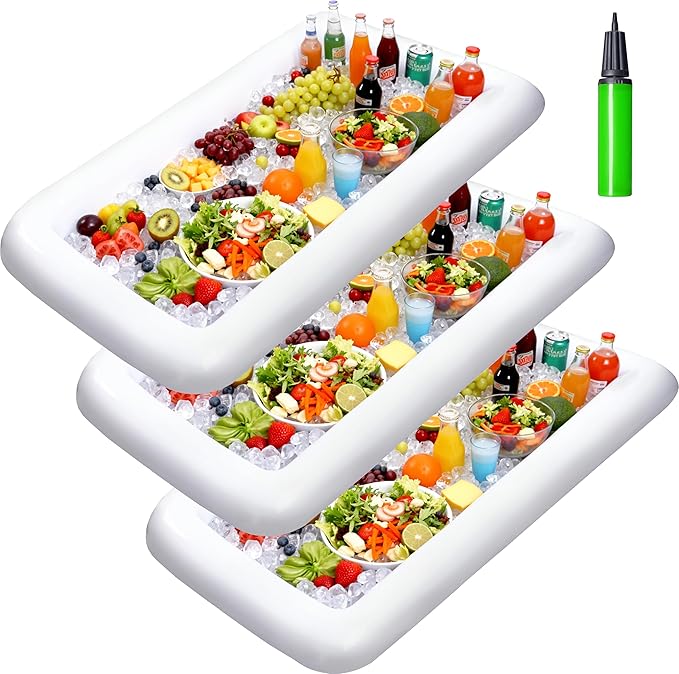JOYIN 3-Pack Inflatable Serving Bars Cooler - Inflatable Cooler Ice Buffet Salad Serving Trays with Drain Plug, Food Drink...