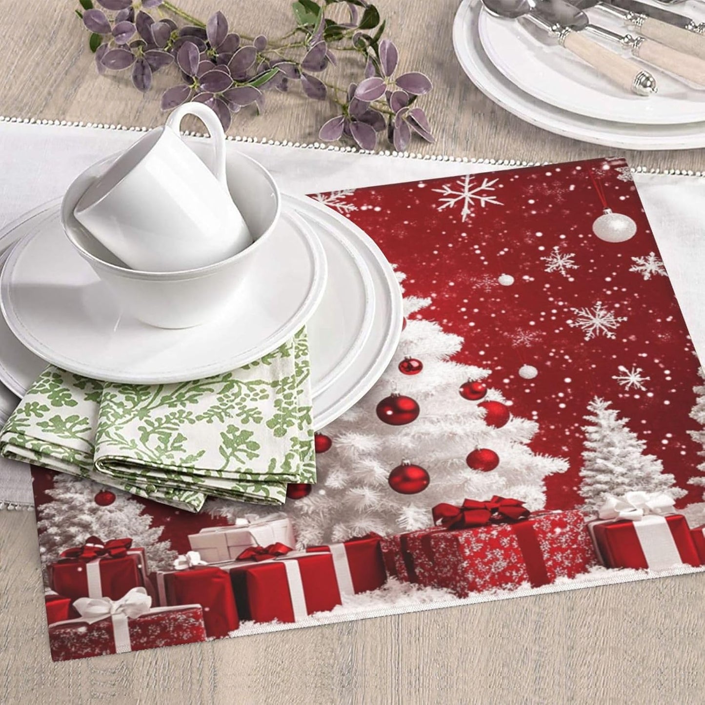 Dish Drying Mat Red Christmas Tree Ball Xmas Absorbent Microfiber Non Slip Quick Dry Heat Resistant Holiday Decorative Kitchen Counter Mat for Plates Cups Glasses 16x18 Inch