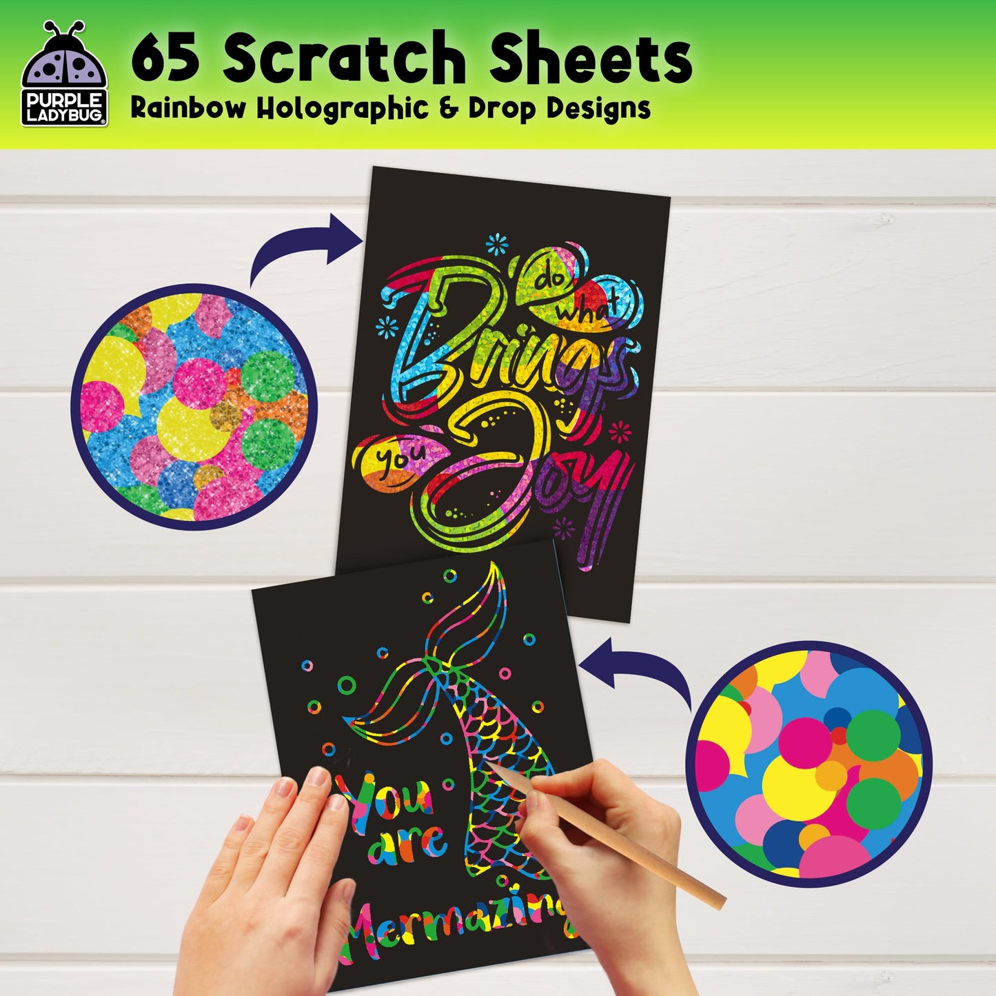 PURPLE LADYBUG Rainbow Scratch Art Paper, 79 PCS Creative Drawing Paper & Stencils - Arts and Crafts for Ages 4-12, Kids Craft Activity Set for Summer, Wedding, Travel, Birthday Party Games, Camping