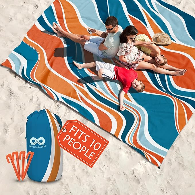 Everlasting Comfort Large Beach Blanket Waterproof & Sandproof - 128” x 108” /10.7ft x 9ft - Lightweight Picnic Mat, Campi...