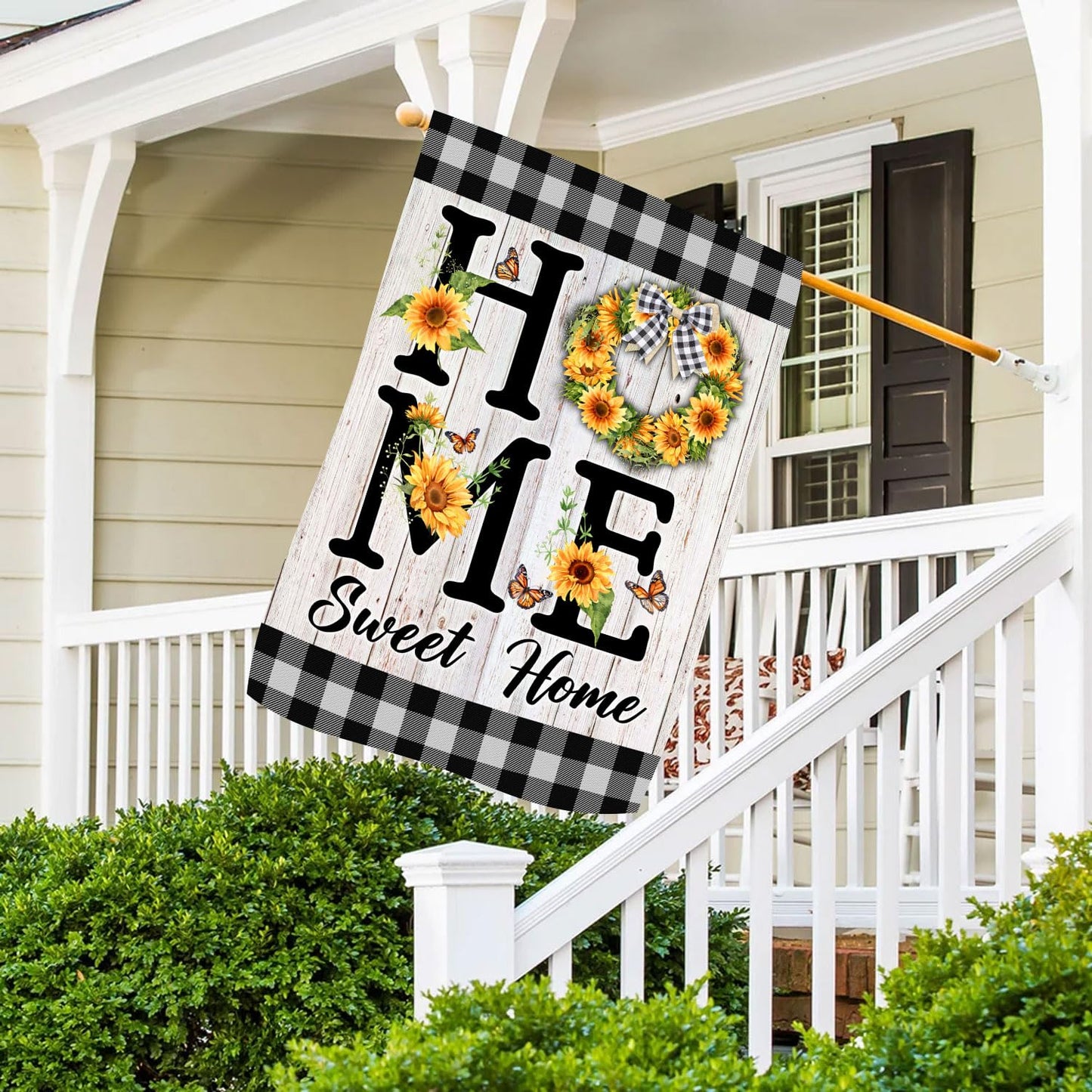 Home Sweet Home Sunflower Flag Double Sided, Summer Plaid Outdoor Decor for Yard, Set of 2 Summers House Flags 28x40 & Garden Flags 12x18 Double sided (House + Garden Flags)