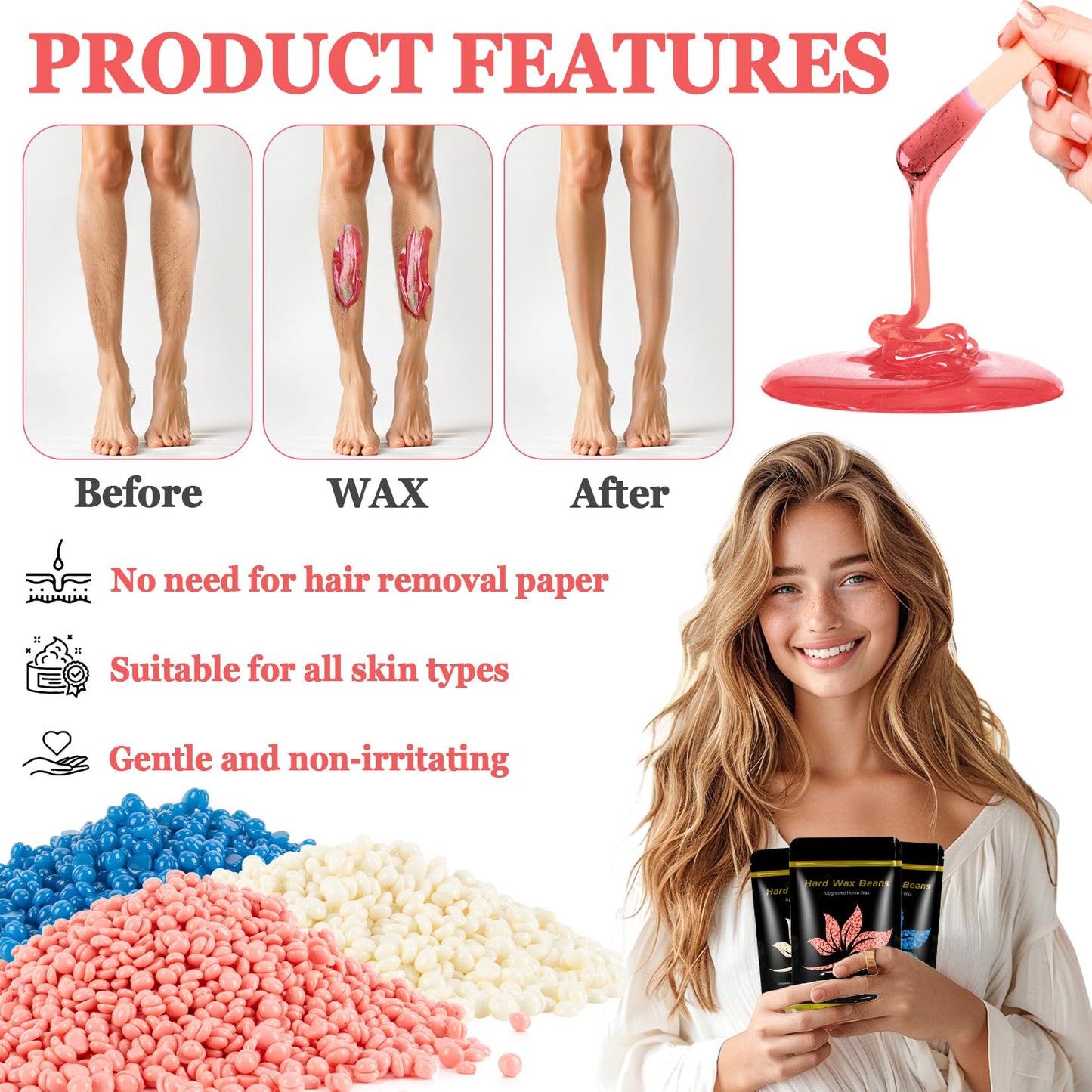 Hard Wax Beads for Hair-Removal - Sukh Brazilian Bikini Wax for Women Men Gentle on Skin, Moisturizing,Unisex for Back, Legs, Ar