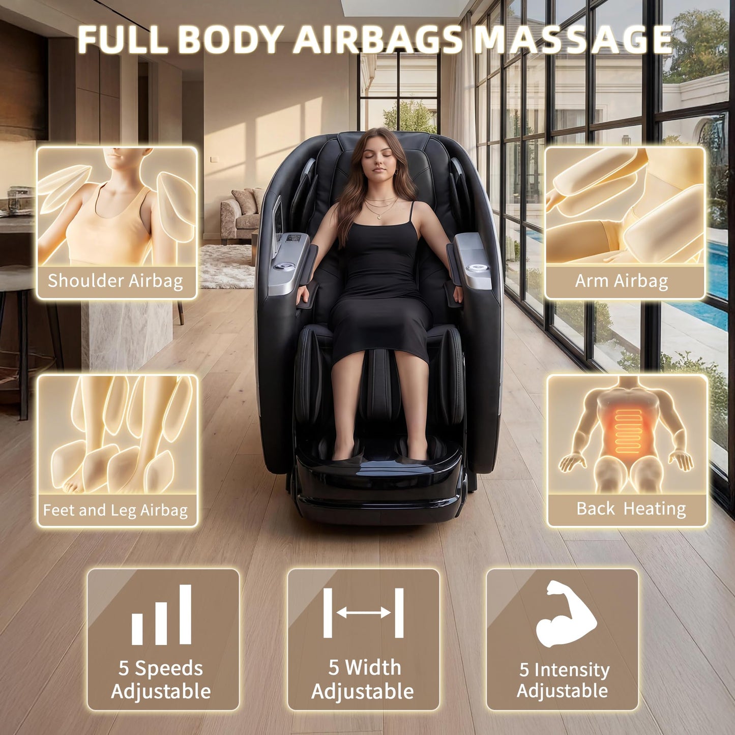 Reexinfty 4D Massage Chair Zero Gravity Full Body SL Rail Massage Chair with 20 Auto Programs Built-in Aroma System (Black)