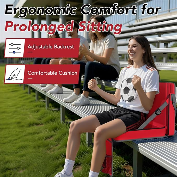 janiry Stadium Seats with Back Support 2PACKS Adjustable Bleacher Chairs with Back and Cushion Bleacher Seat with Cup Holder, Carry Handle & Shoulder Strap for Outdoor Sports Events, Picnics, Beaches