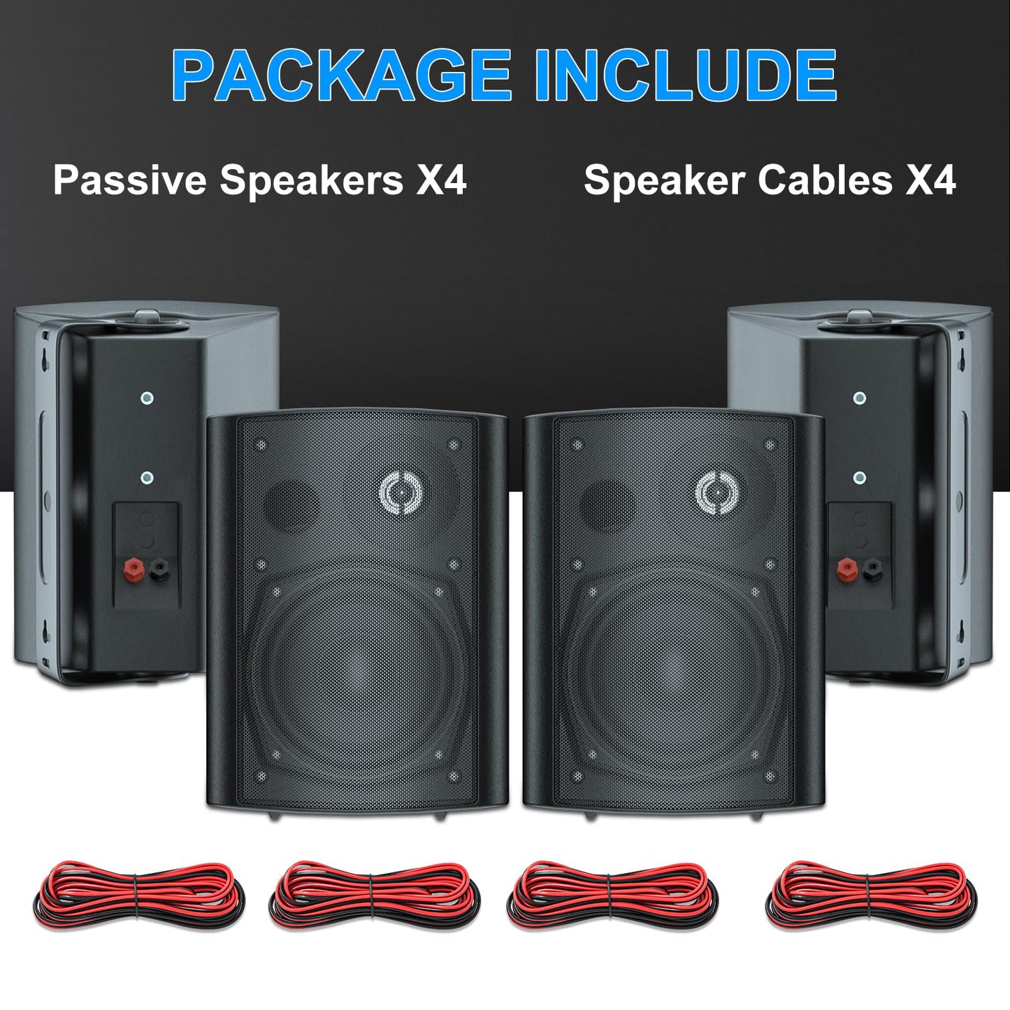 Herdio 5.25 Inches 600 Watts Passive Indoor Outdoor Speakers Wired Waterproof,Wall Mount Speakers with Loud Volume Suitable for Patio,Garden Home Theater,Black (2 Pairs)