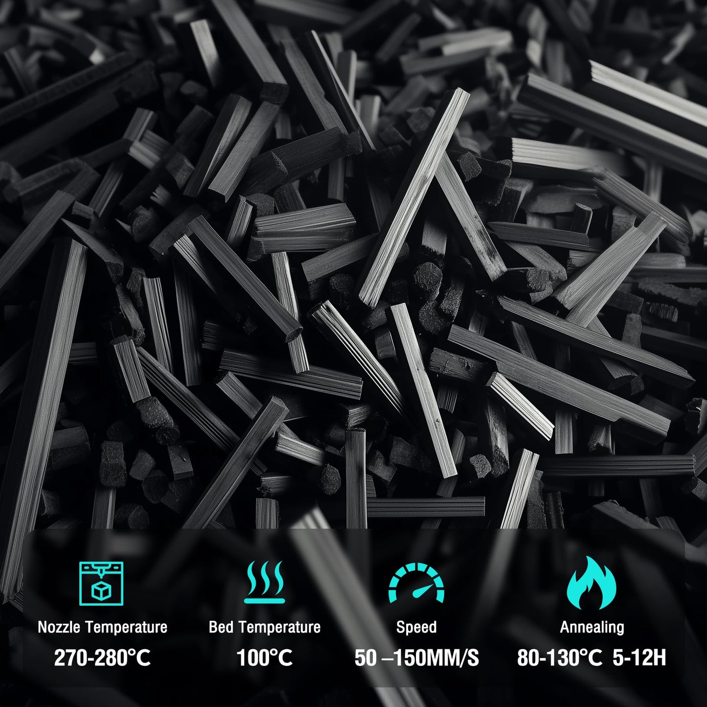 SUNLU PA6-CF 3D Filament 1.75mm 1KG, Heat Deflection Temperature up to 209°C, Made of 80% PA Nylon and 20% Carbon Fibers, Stiff & Strong & Heat Resistant, for Industrial Parts, Frosted Texture, Black