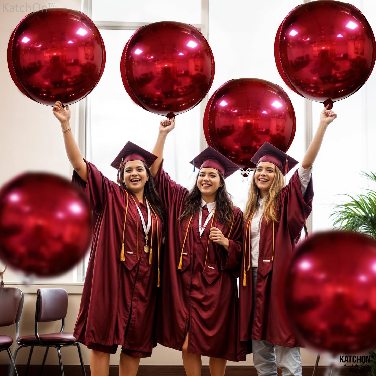 KatchOn, Huge Metallic Red Balloons - 22 Inch, Pack of 6 | Round 4D Mylar Balloon for Red Party Decorations | Burgandy Balloons for Birthday, Anniversary, Bachelorette, Vampire Party Decorations