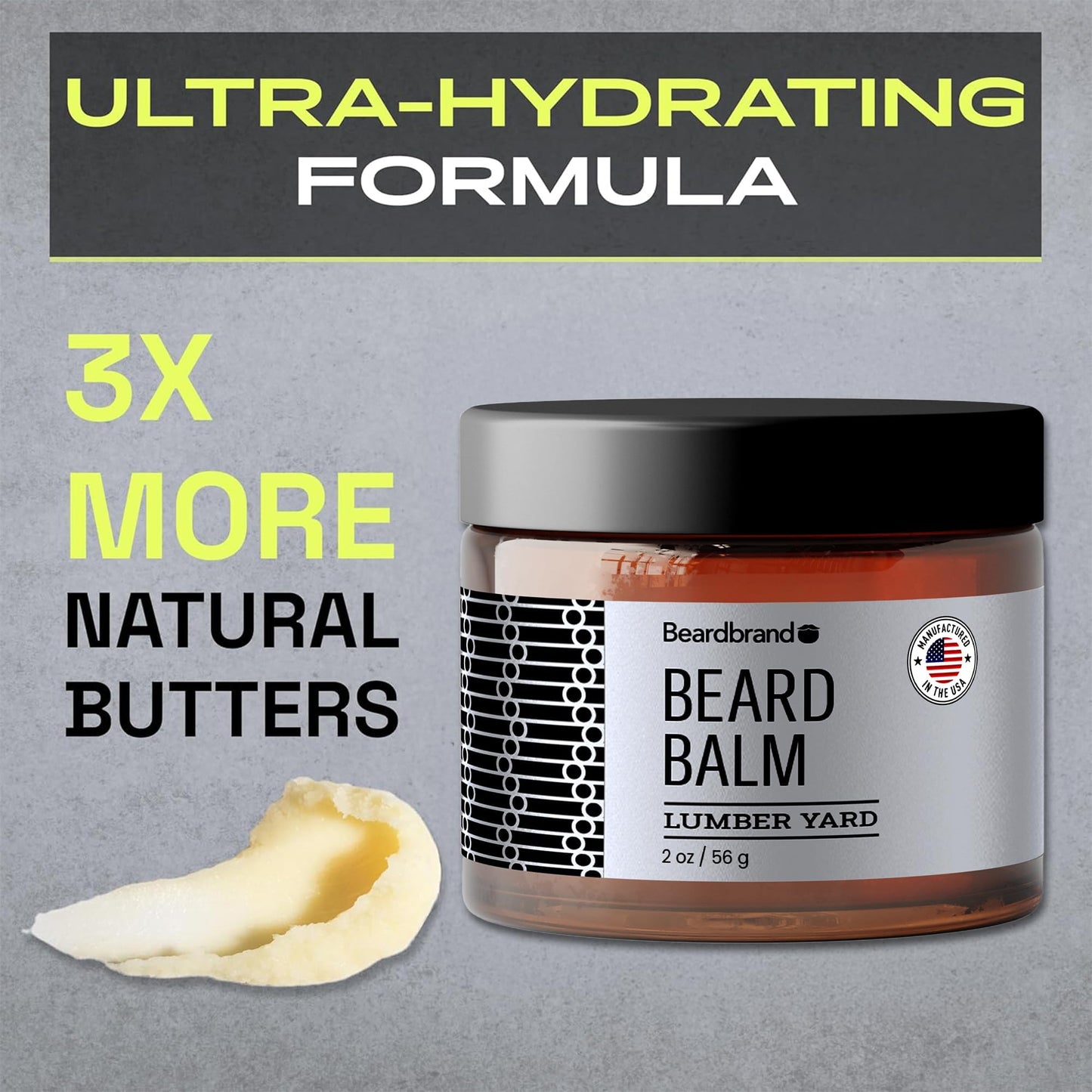 Beard Balm for Men - Utility Balm Travel Pack - Supports Thicker Beard, Lumber Yard Scent, Natural Ingredients Butter Reduces Dryness & Enhances Look - 2 oz