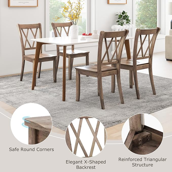 Giantex Set of 2 Dining Chairs, Rubber Wood Dining Room Side Chair w/Ergonomic Seat, Armless Chair for Home Kitchen, Dining Room, Brown