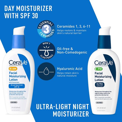 CeraVe Acne Skin Care Set, 5oz Acne Foaming Cream Cleanser + 1oz Resurfacing Retinol Serum + 2oz AM Facial Moisturizing Lotion with SPF 30 + 2oz PM Facial Moisturizing Lotion