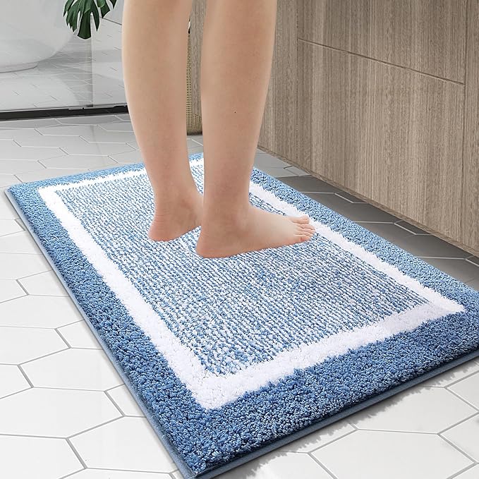 OLANLY Bathroom Rugs 59x24, Extra Soft and Absorbent Microfiber Bath Mat, Non-Slip, Machine Washable, Quick Dry Shaggy Bath Carpet, Suitable for Bathroom Floor, Tub, Shower (Long, Blue)