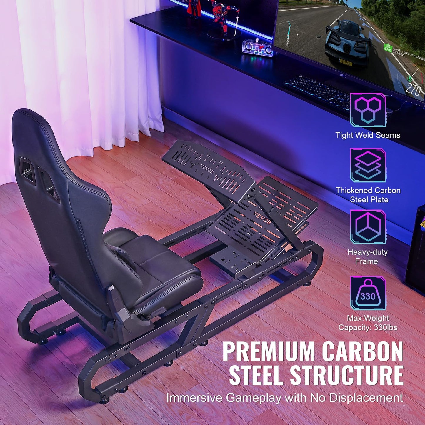 VEVOR Gaming Racing Wheel Stand, Compatible with Logitech G923/G920/G29 & Thrustmaster T248P, Heavy-Duty Adjustable Steering Wheel Stand Cockpit, 330 lbs Capacity, Compact for Sim Racing
