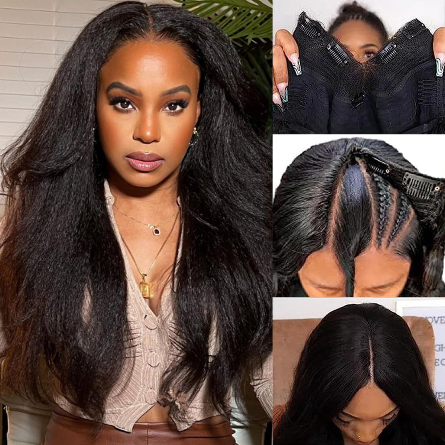 V Part Wig Human Hair Kinky Straight Human Hair Wigs Upgrade U Part Human Hair Wig for Women No Leave Out No Sew In 200% Density