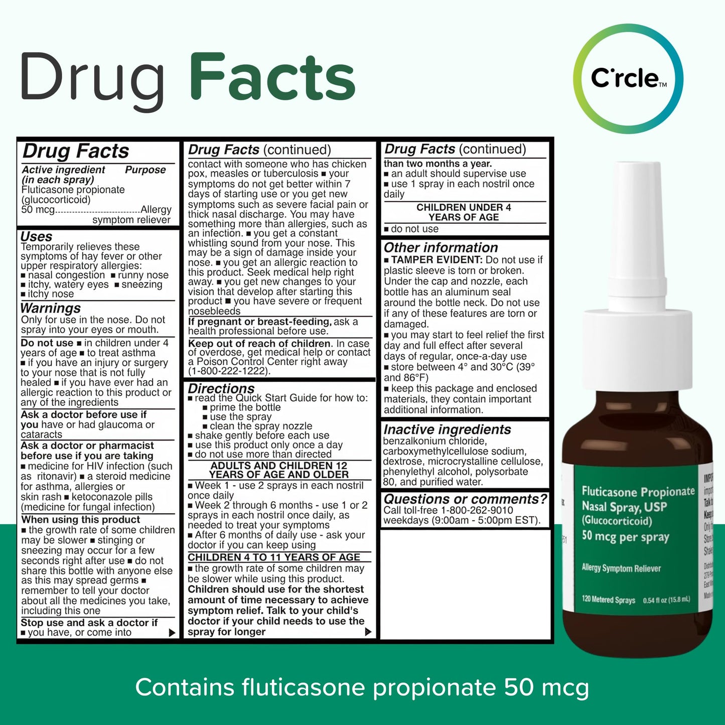 Fluticasone Nasal Spray Allergy Relief - 24 Hour Non Drowsy Allergy Nasal - Nose Spray Relief for Sinus Allergies - Prescription Strength Fluticasone Propionate 50mcg - 2 Month Supply