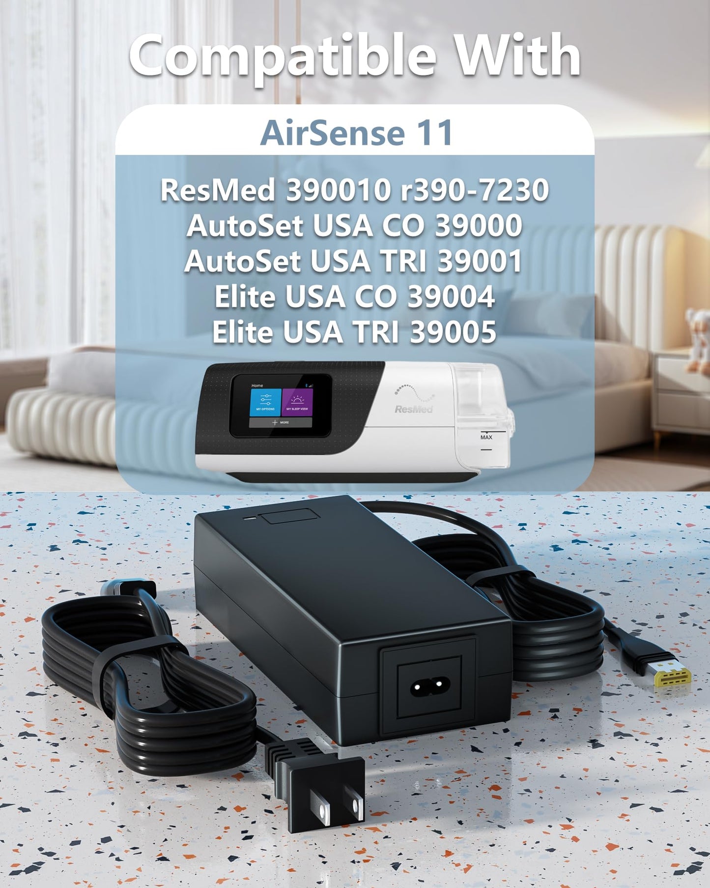 VHBW 24V 2.71A AirSense 11 Power Cord Compatible with for ResMed AirSense 11 / AirSense 11 AutoSet/AirSense 11 CPAP/AirSense 11 Elite/AirMini CPAP Power Supply Replacement Adapter