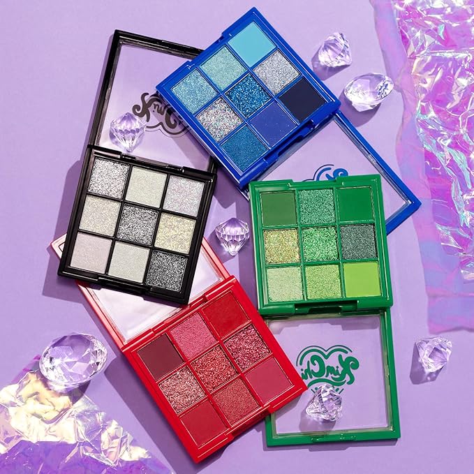 KimChi Chic Jewel Collection Eyeshadow Palette - Pigmented Blendable & Long Lasting Colors, Matte & Glitter Shades, Includes Jewel Stickers, Cruelty Free, Emerald