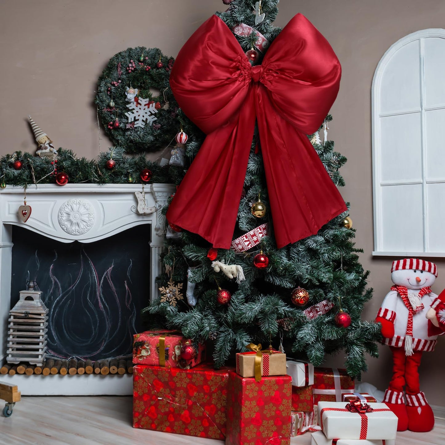Daifunli 32 x 41 Inches Christmas Tree Topper Red Bow Extra Large Satin Bows Decorations for Home Christmas Tree Toppers Wreath Wall Birthday Wedding Engagement Bachelorette Baby Shower Party Decor