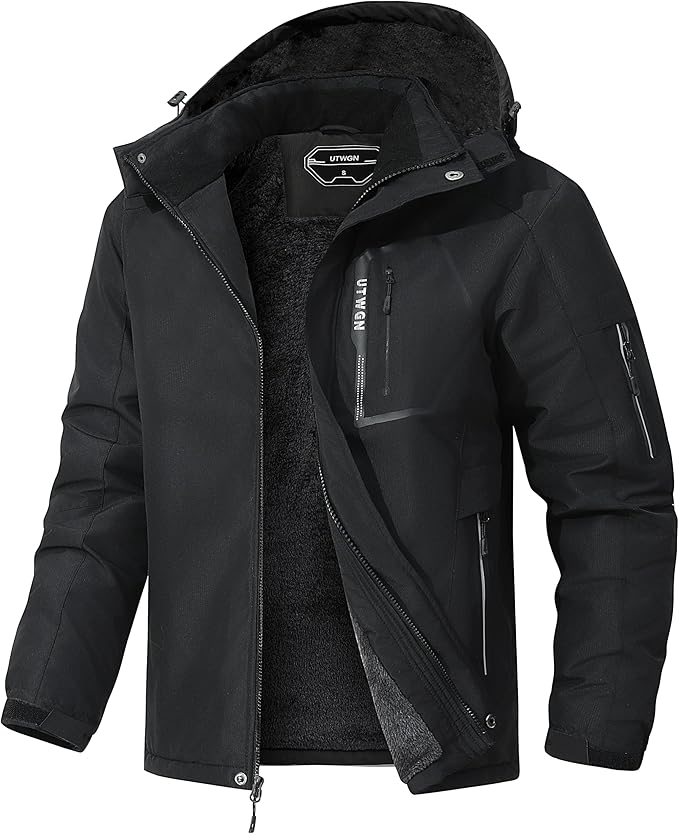 UTWGN Men's Ski Jacket Winter Warm Snow Coat Waterproof Windbreaker Hooded Work Outerwear Snowboarding Jackets