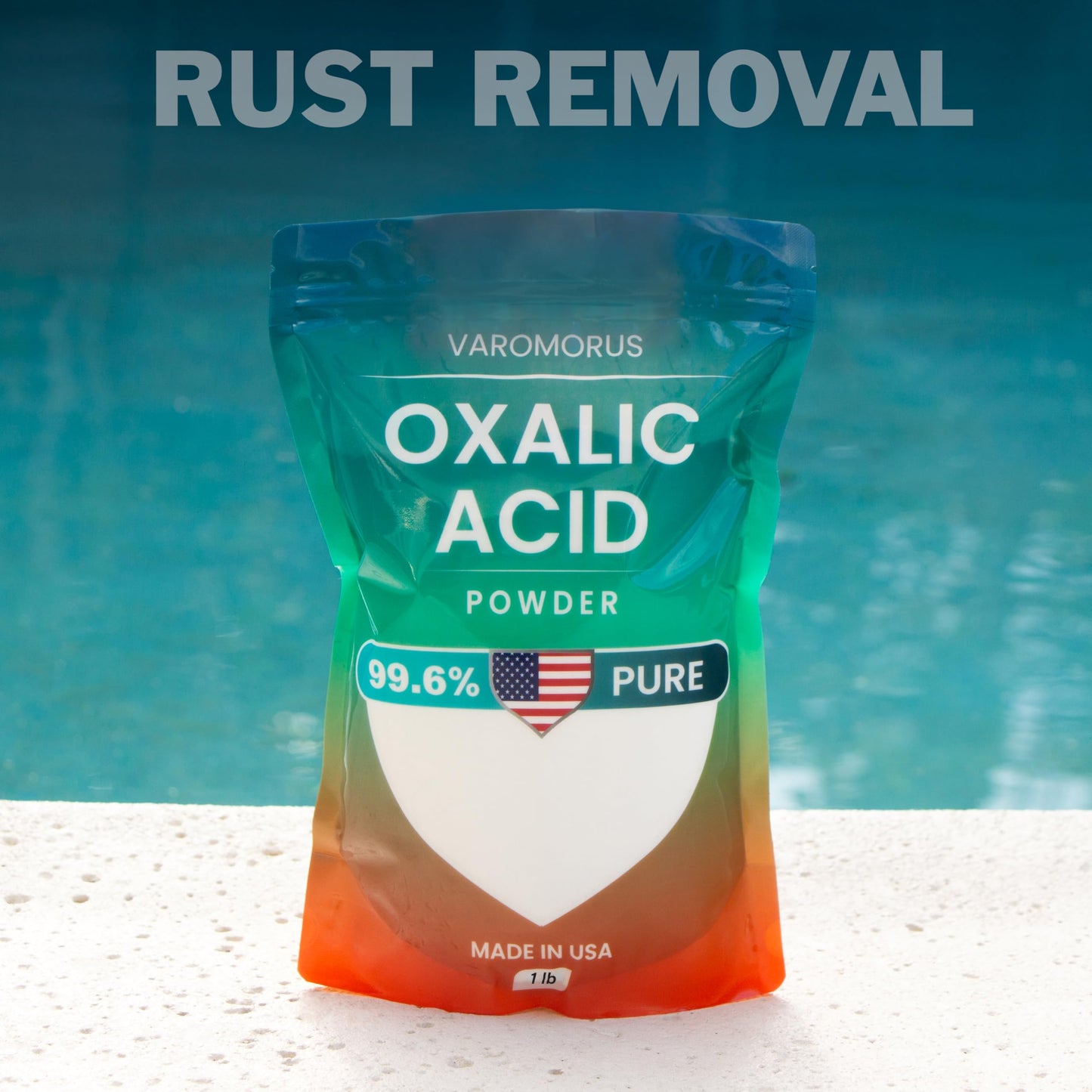 Varomorus Oxalic Acid 1 lbs - 99.6% Pure Fine Powder, Multi-Use Cleaner and Stain Remover for Wood, Metal, Rust, Wood Bleach, Hardwood Floor & Furniture Restorer, Pool - Industrial Cleaning Solution