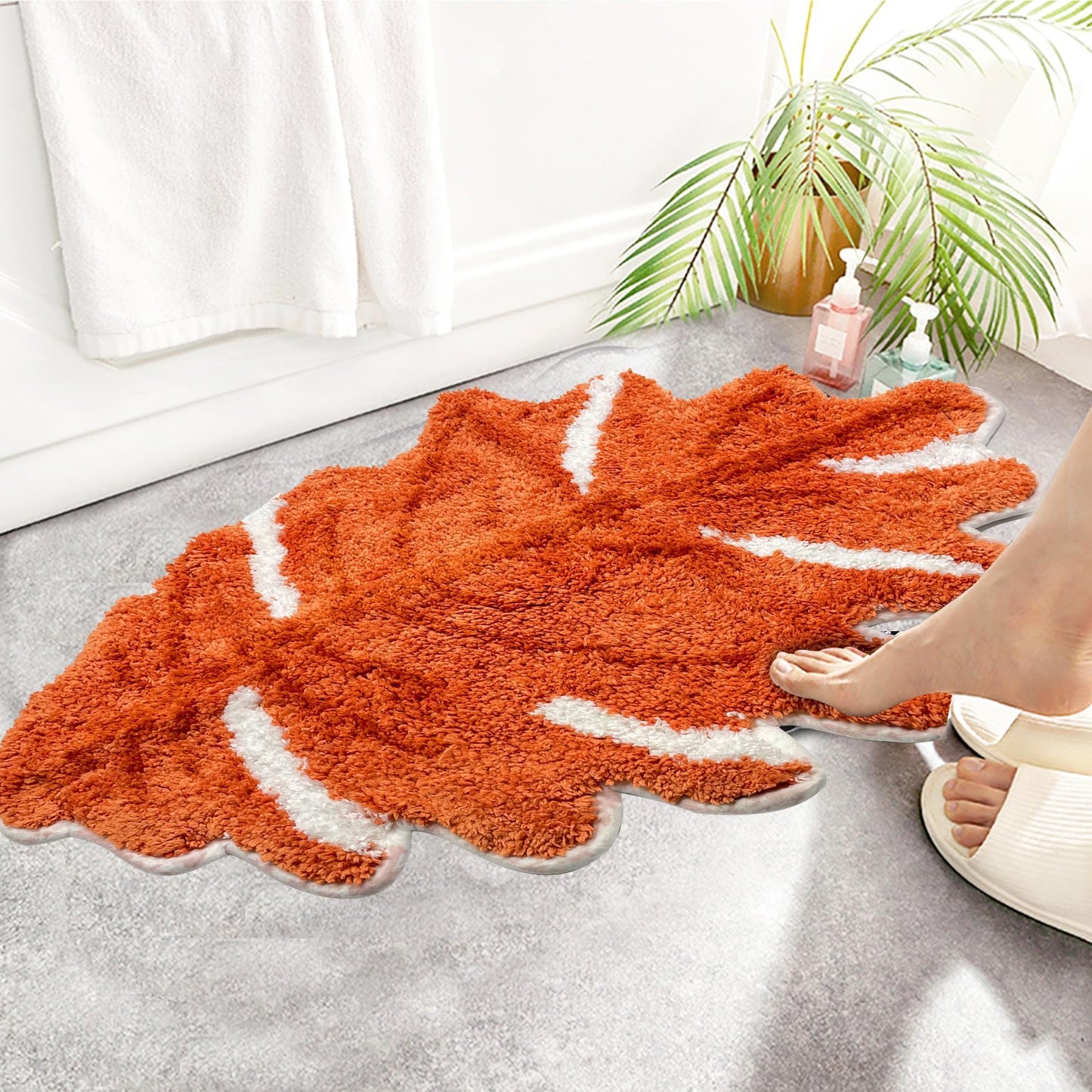 Hexagram Fall Bathroom Rugs, Fall Bathroom Decor, Autumn Maple Leaf Rugs, Farmhouse Decorations for Home, Non-Slip 18x28 Inches