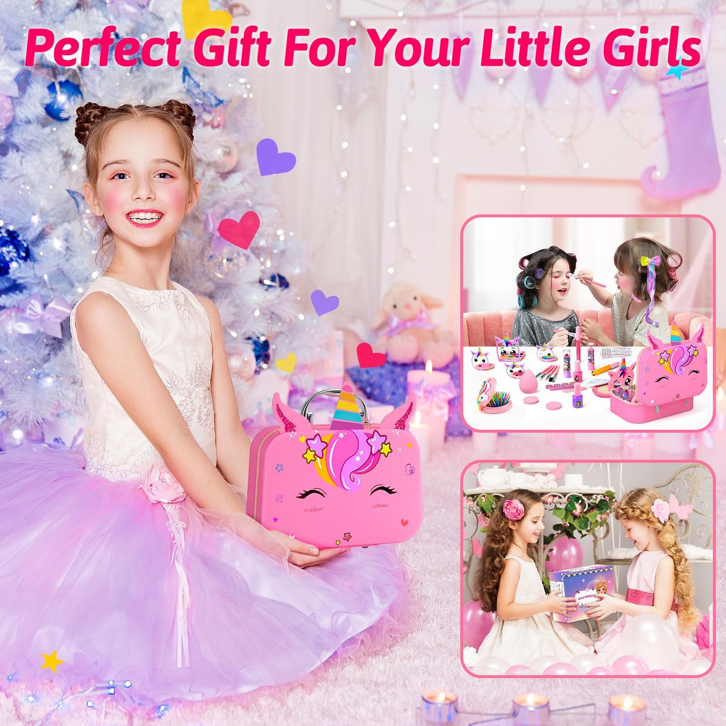 Mqsiuve Kids Makeup Kit for Girl - Kids Washable Makeup Girls Toys with Cosmetic Case, Real Girl Makeup Sets for Kid Children Christmas Birthday Gifts Toys for 3 4 5 6 7 8-12 Year Old Girls
