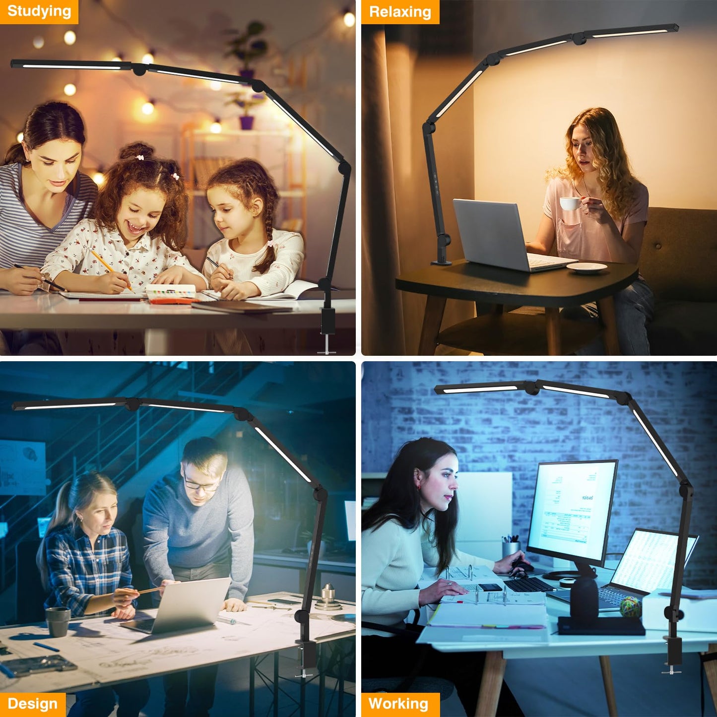 LED Desk Lamp with Clamp,Adjustable Swing Arm Desk Lamps for Home Office,Dimmable Tempering Eye Care Desk Light Bright Modern Led Table Lamp for Nail Tech Architect,Flexible Tall Task Table Light