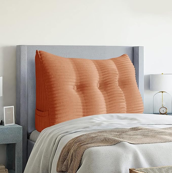 Wedge Headboard Pillow Dorm Room Reading Pillow Back Support for Sitting Up in Bed Bolster Lumbar Cushion Body Positioning Bedrest Corduroy (Peachy Coral, Twin (39 * 8 * 20in))