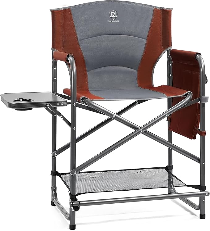 EVER ADVANCED Medium Tall Directors Chair Foldable Makeup Artist Chair Bar Height with Side Table Cup Holder and Pocket Fo...